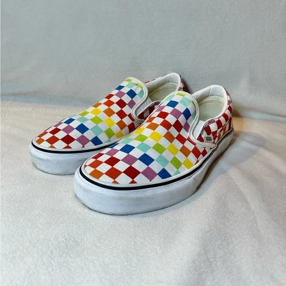 Men’s multicolored checkerboard slip on vans